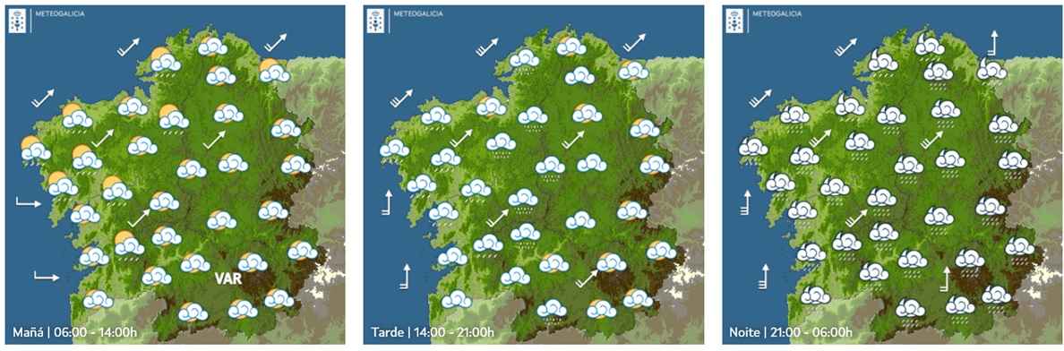 Domingo de transición con máis chuvia e vento nas Rías Baixas e en Santiago cara a noite