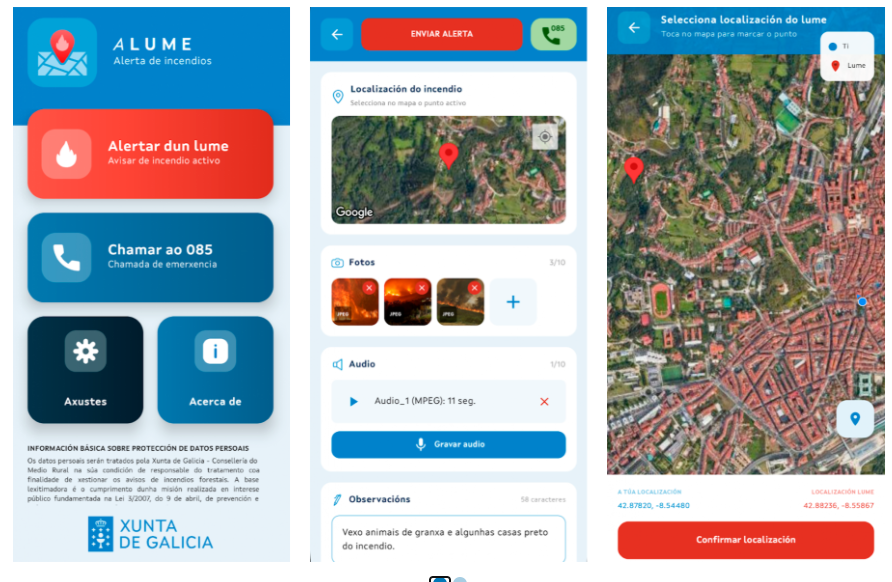 ALume, a aplicación móbil que facilita alertar de incendios forestais en Galicia
