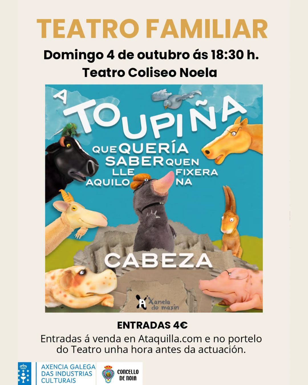 O conto da toupiña da Xanela de Maxín chega este domingo a Noia