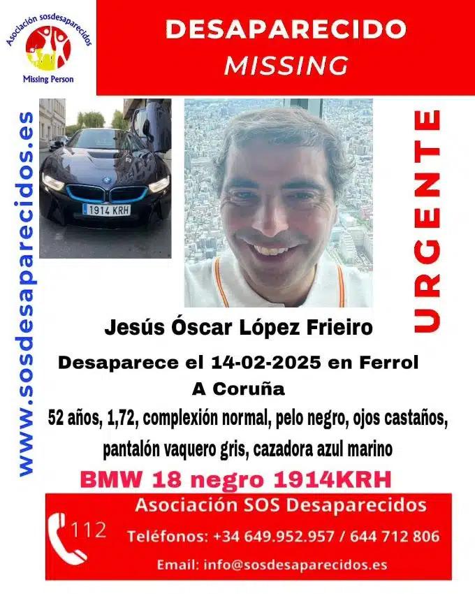 Se viches a este home ou o seu BMV, chama a SOS Desaparecido