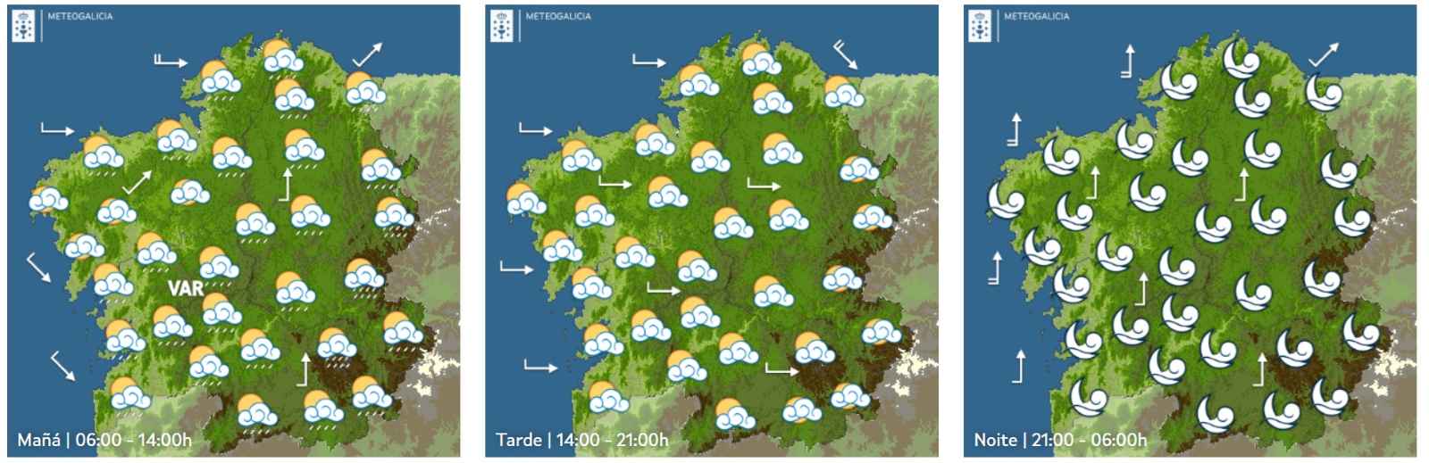 Domingo 16, unha fronte pouco activa traerá chuvias febles na madrugada e nubes e claros o resto do día