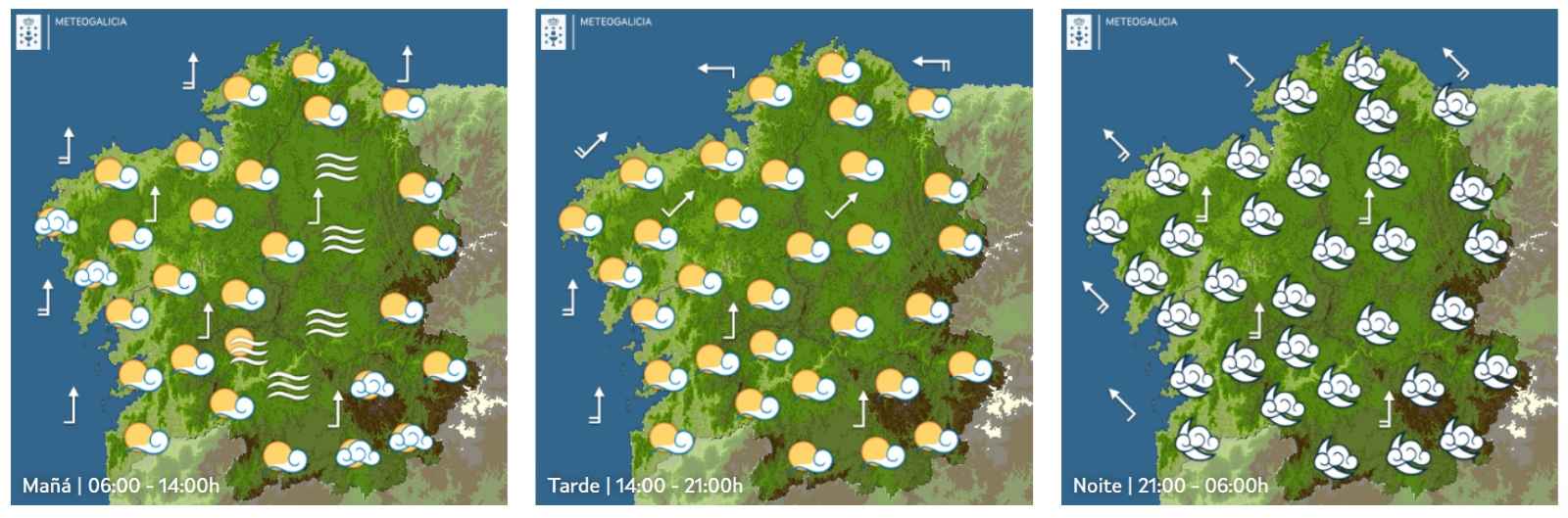 Luns 17, tempo seco e néboas no interior e temperaturas altas