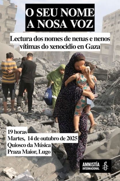 Amnistía Internacional convoca un acto en Lugo para lembrar aos milleiros de neas e nenos asasinados en Gaza