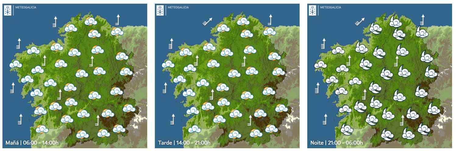 O luns 8 traerá ceos nubrados, chuvias febles na costa e vento moi forte do sur en Galicia
